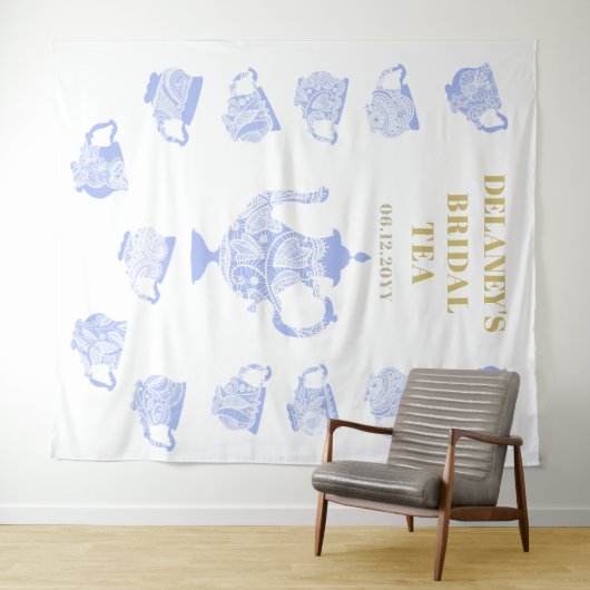 Chinoiserie Tea Set Spitzen Brautparty Hintergrund Wandteppich (Beispiel (Horizontal))