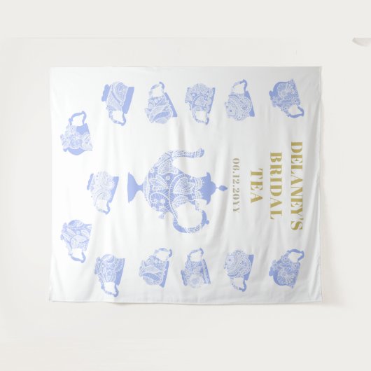 Chinoiserie Tea Set Spitzen Brautparty Hintergrund Wandteppich (Vorderseite (Horizontal))