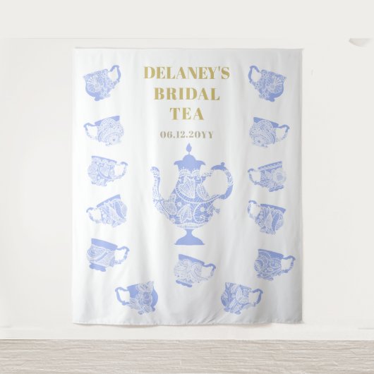 Chinoiserie Tea Set Spitzen Brautparty Hintergrund Wandteppich (Vorderseite)