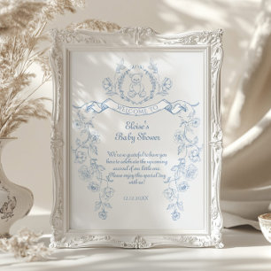 Chinoiserie-Teddy-Bär Toile-Baby-Party Willkommen Poster