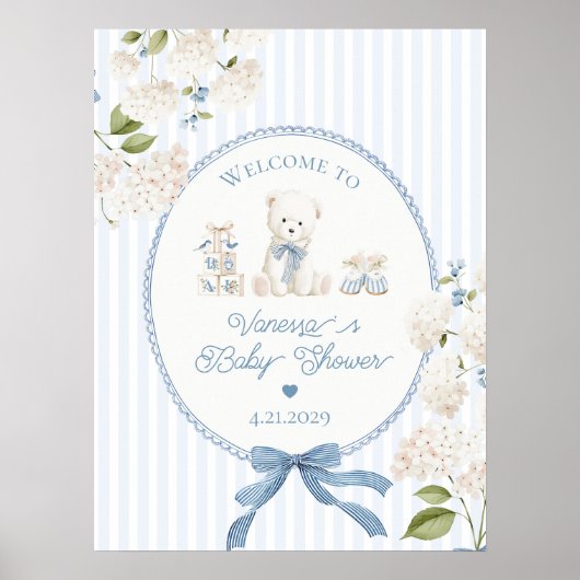 Chinoiserie Teddy Bear French Baby Shower Welcome Poster (Vorne)