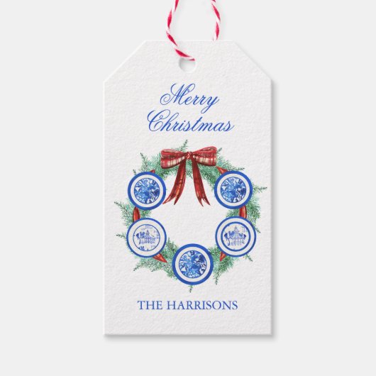 Chinoiserie Teller Watercolor Weihnachten Geschenkanhänger (Vorderseite)