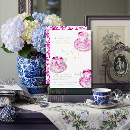 Chinoiserie Time for Tea Bridal Shower Pink Einladung