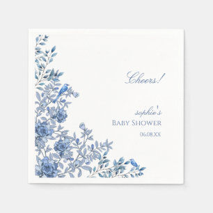 Chinoiserie Toile Blaue Blumeneinladung zum Babysh Serviette