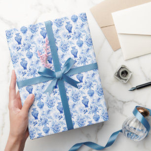 Chinoiserie Toile Blauen & Weiße Blumen Vasen Geschenkpapier