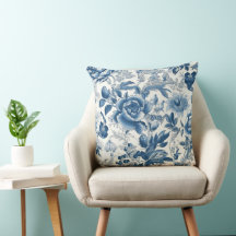 Chinoiserie Toile Blauer und weiße Blüten