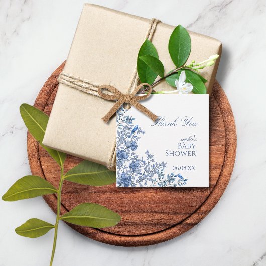 Chinoiserie Toile Blue Floral Baby Dusche Geschenkanhänger