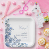 Chinoiserie Toile Blue Floral Baby Shower Pappteller (Party)