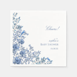 Chinoiserie Toile Blue Floral Baby Shower Serviette