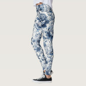 Chinoiserie Toile Blue White Peonus Blume Leggings (Links)