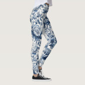 Chinoiserie Toile Blue White Peonus Blume Leggings (Rechts)