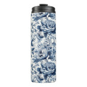 Chinoiserie Toile Blue White Peonus Blume Thermosbecher (Vorderseite)