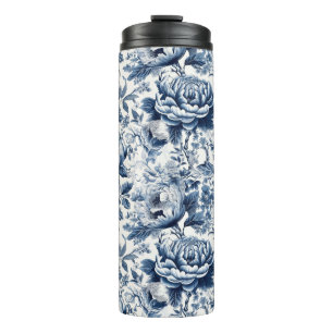 Chinoiserie Toile Blue White Peonus Blume Thermosbecher