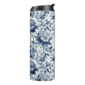 Chinoiserie Toile Blue White Peonus Blume Thermosbecher (Nach links gedreht)