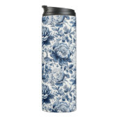Chinoiserie Toile Blue White Peonus Blume Thermosbecher (Nach rechts gedreht)