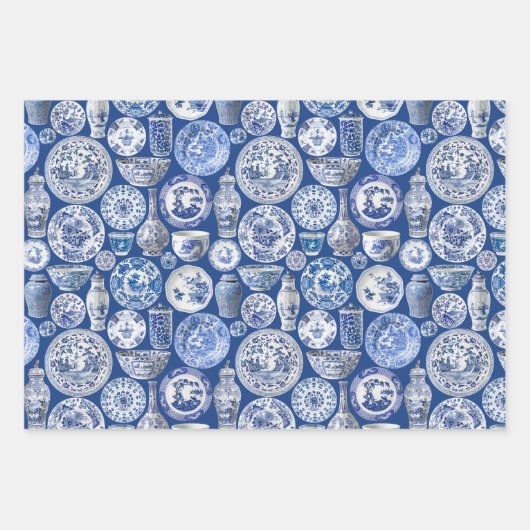Chinoiserie Toile Blue Willow Geschenkpapier Set (Vorderseite 2)