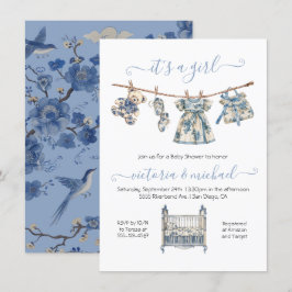 Chinoiserie Toile Clothesline Baby Shower Girl Einladung
