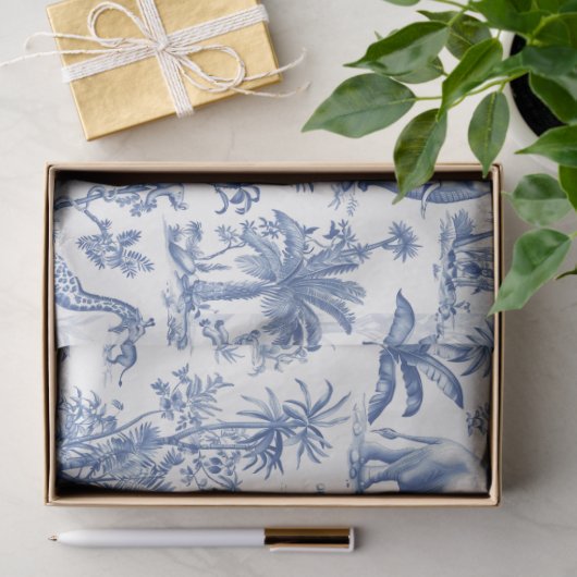 Chinoiserie Toile de Jouy Blaue Tiere Seidenpapier (Geschenk)