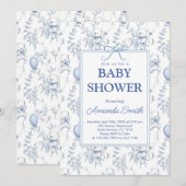 Chinoiserie Toile de Jouy Blue Babydusche Einladung (Vorne/Hinten)