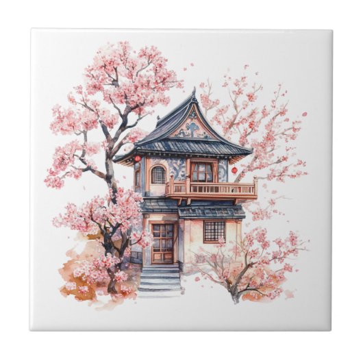 Chinoiserie Toile De Jouy Pagode  Fliese (Vorderseite)