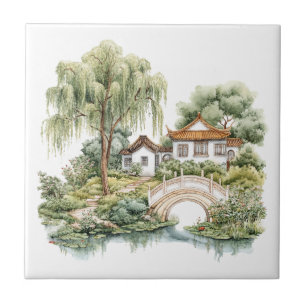 Chinoiserie Toile De Jouy Pagode Fliese
