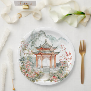 Chinoiserie Toile De Jouy Pagode Pappteller