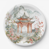 Chinoiserie Toile De Jouy Pagode Pappteller (Vorderseite)