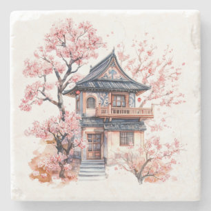 Chinoiserie Toile De Jouy Pagode Steinuntersetzer