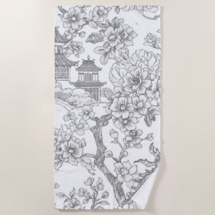 Chinoiserie Toile Drache Kirschblüten Ornamente Strandtuch