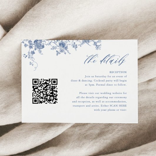 Chinoiserie Toile Dusty Blue Wedding Details QR Begleitkarte