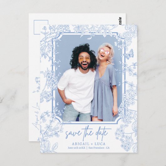 Chinoiserie Toile Hochzeit Rett Date Foto Postkarte (Vorne/Hinten)