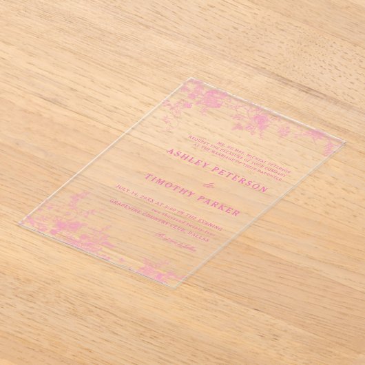 Chinoiserie Toile Pink Wedding Acryleinladungen (Ablage )