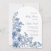 Chinoiserie Toile Soft Blue Floral Baby Dusche Einladung (Vorderseite)