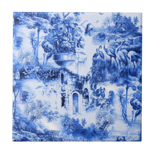 Chinoiserie-Toilette, blaue Weide, blaue China  Fliese (Vorderseite)