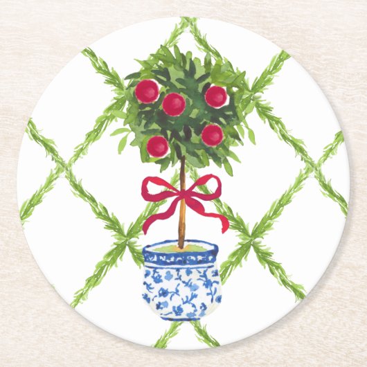 Chinoiserie Topiar Runder Pappuntersetzer (Vorderseite)