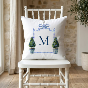 Chinoiserie-Topiarisierter Wappenmonogramm Kissen
