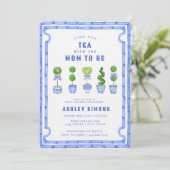 Chinoiserie Topiary Babydusche | Tee-Party Einladung (Stehend Vorderseite)