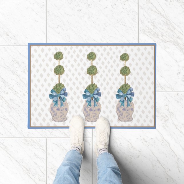 Chinoiserie Topiary Blue White Ginger Jar Doormat Fußmatte (Indoor)