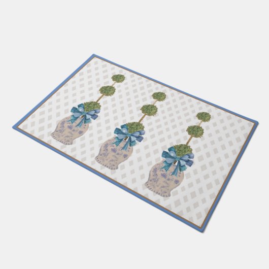 Chinoiserie Topiary Blue White Ginger Jar Doormat Fußmatte (Schrägansicht)