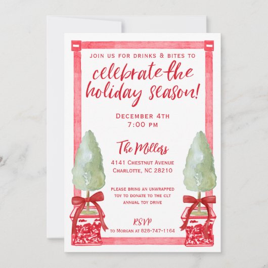 Chinoiserie Topiary Christmas Party Einladung (Vorderseite)