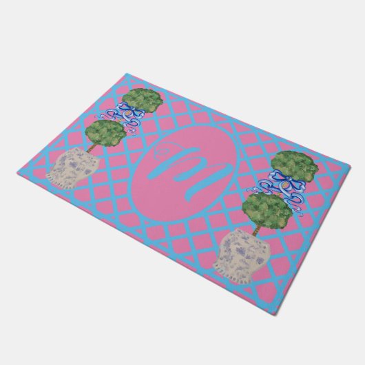 Chinoiserie Topiary Ginger Jar Jars Doormat Fußmatte (Schrägansicht)