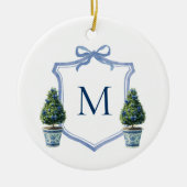 Chinoiserie Topiary Mit Monogramm Wappen Weihnacht Keramik Ornament (Vorne)