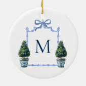 Chinoiserie Topiary Mit Monogramm Wappen Weihnacht Keramik Ornament (Hinten)
