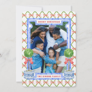 Chinoiserie Topiary mit roten Bögen   Weihnachten Einladung