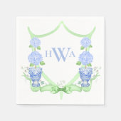 Chinoiserie Topiary Monogram Wappen Grandmillennia Serviette (Vorderseite)