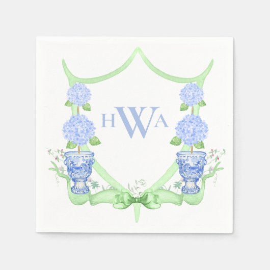 Chinoiserie Topiary Monogram Wappen Grandmillennia Serviette (Vorderseite)