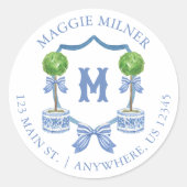 Chinoiserie Topiary Monogram Wappen Runder Aufkleber (Vorderseite)