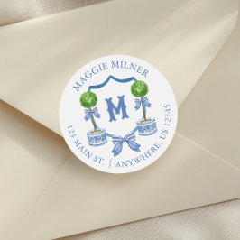 Chinoiserie Topiary Monogram Wappen Runder Aufkleber