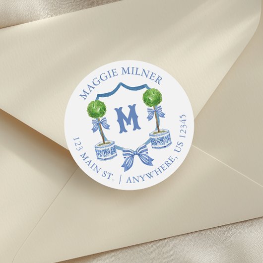 Chinoiserie Topiary Monogram Wappen Runder Aufkleber