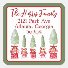 Chinoiserie Topiary Rücksendeadresse Quadratischer Aufkleber